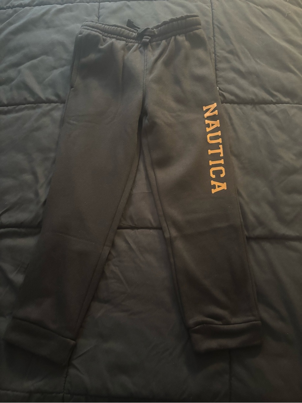 Nautica Kids Black Sweatpants with Yellow-Gold Logo, Size 6